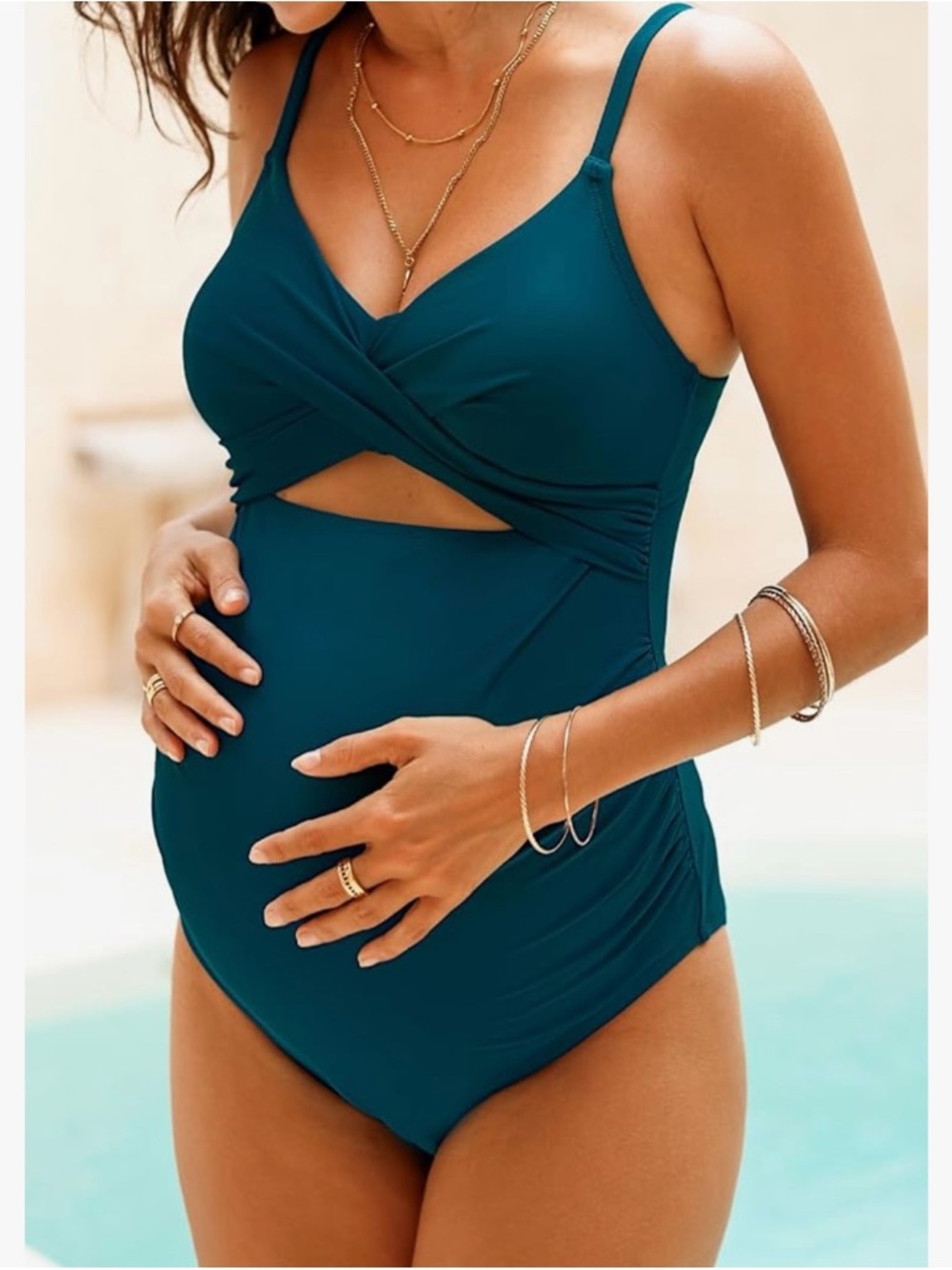 Cupshe Navy Blue Twist-Front One-Piece Maternity Swimsuit | Women’s Large - Picture 5 of 14
